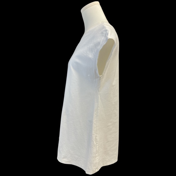 Eileen Fisher Shirt Womens Small White Scoop Neck Cap Sleeve Crepe Knit Made USA - Picture 3 of 11